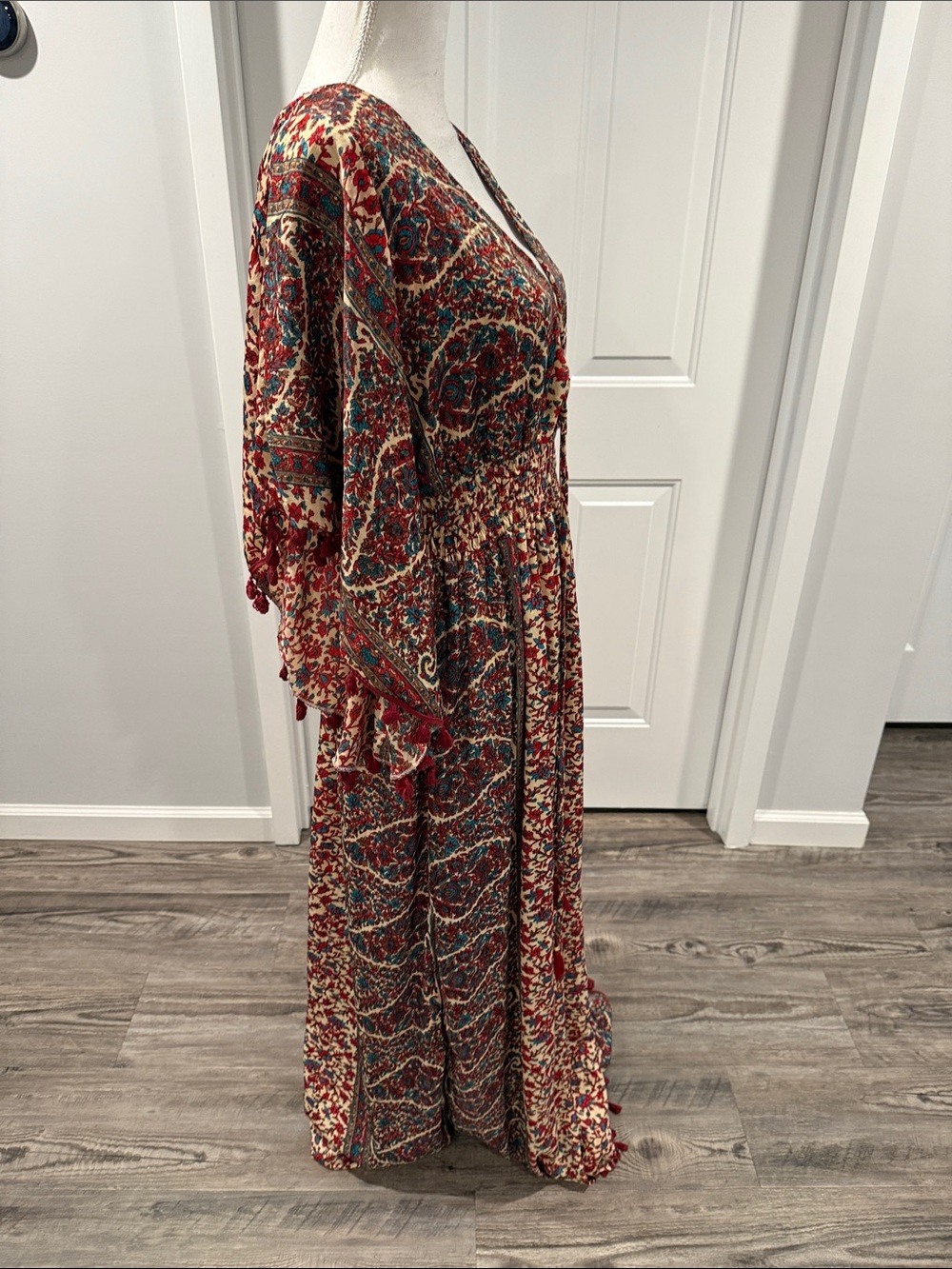 Anthropologie Raga Tassel Bohemian Paisley Kimono Maxi Dress 70s Size M Boho - Picture 5 of 9